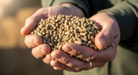 Hands holding feed pellets