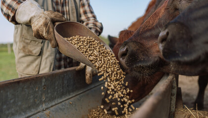 Feeding cattle with pellet feed