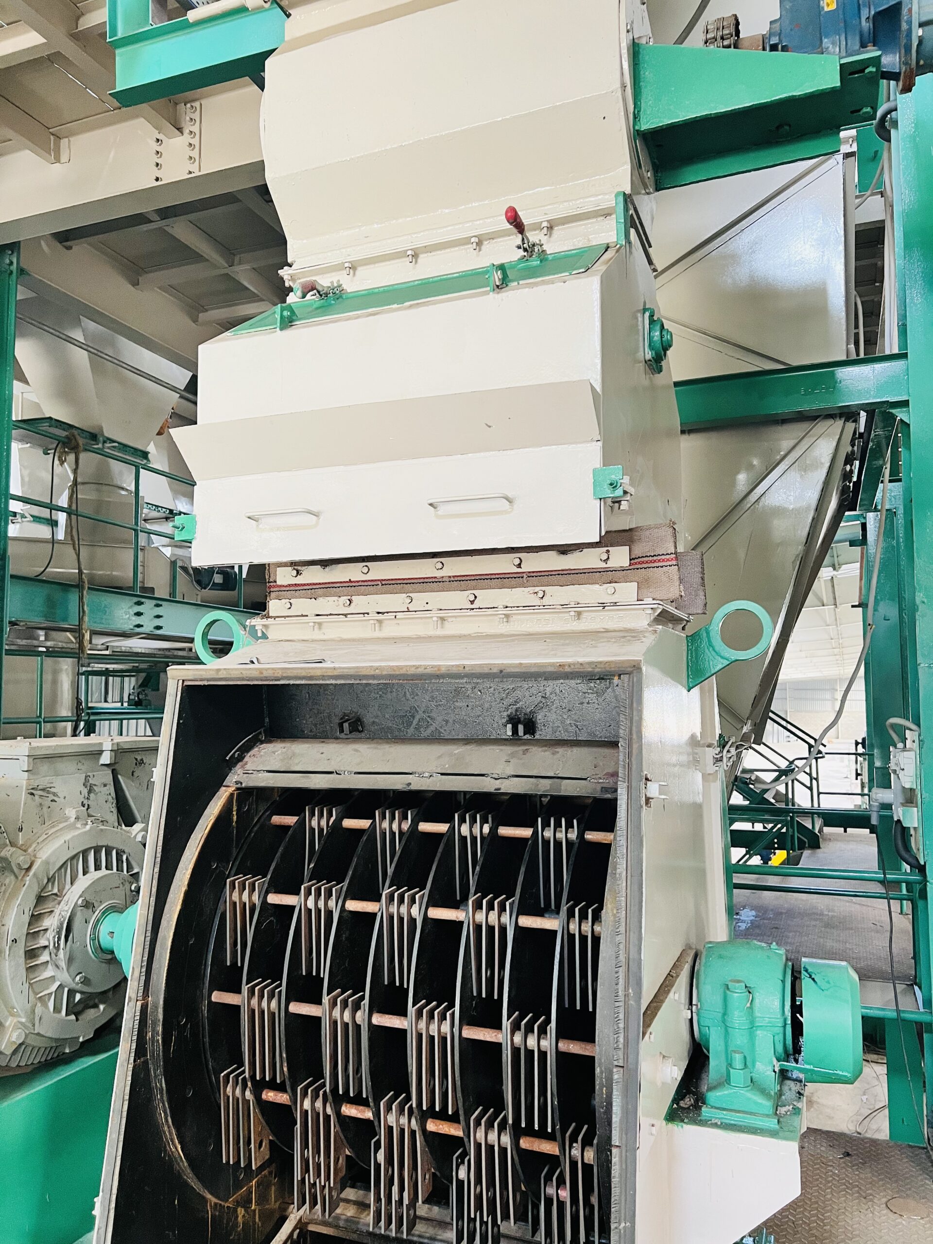 Alfalfa feed manufacturing equipment close-up